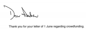 Dear Andrew Tyrie Thank You for your letter