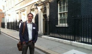 Luke Lang in front of 10 Downing Street