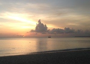 Sun with Ship at Seven Mile Beach Grand Cayman