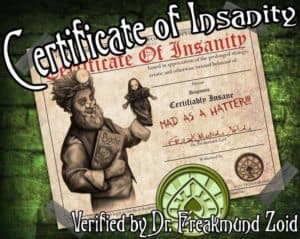 Asylum playing cards certificate