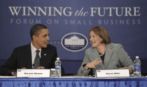 Karen Mills and Barack Obama